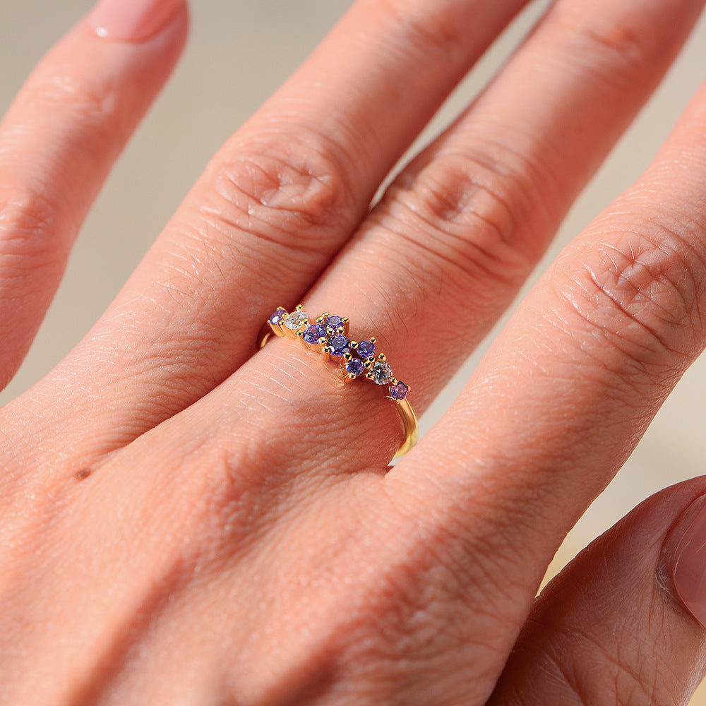 Japanese Multi-Color Zircon Sterling Silver Ring Small Fresh And Ring