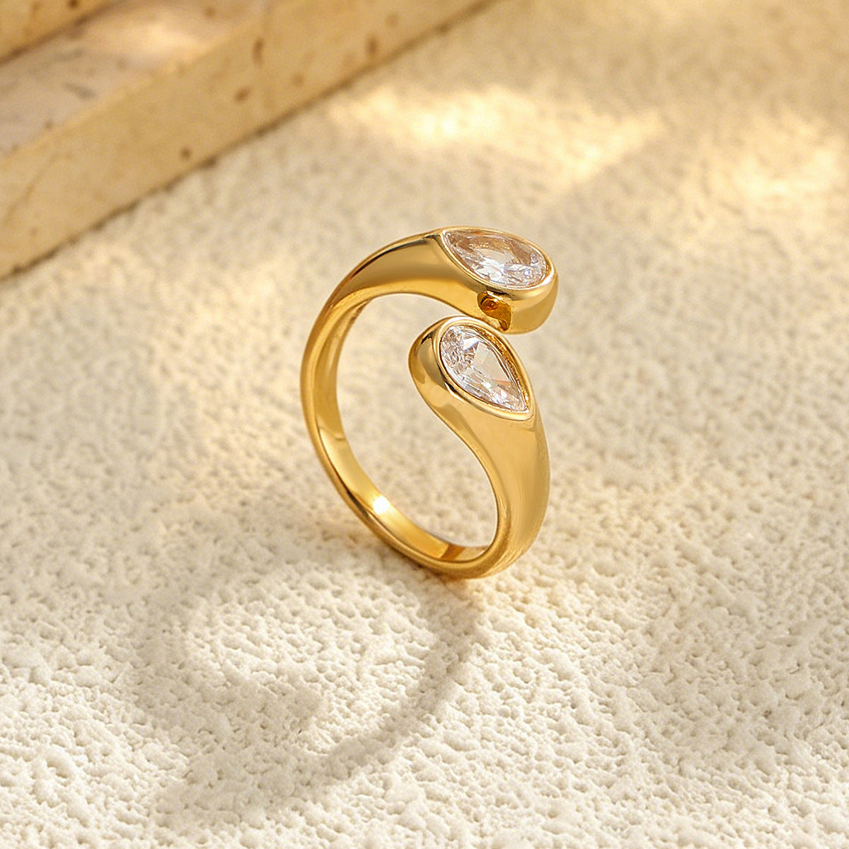 Planderful Pentagram Zircon Ring For Women Open Stainless Steel Statement Jewelry