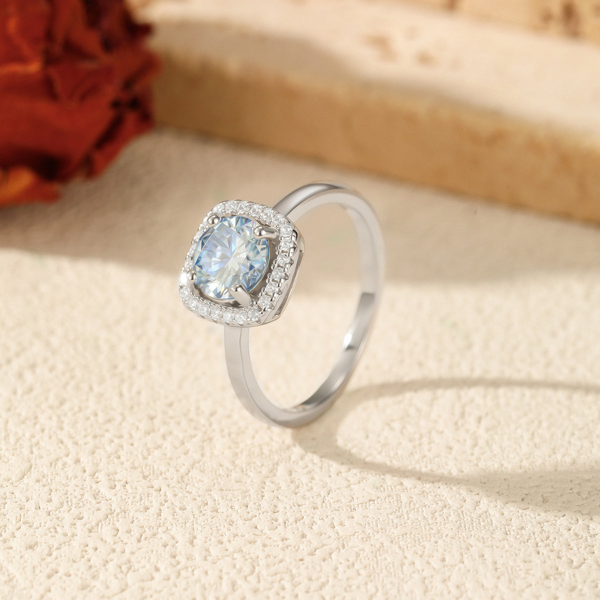 S925 Sterling Silver Klein Blue Moissanite Halo Ring