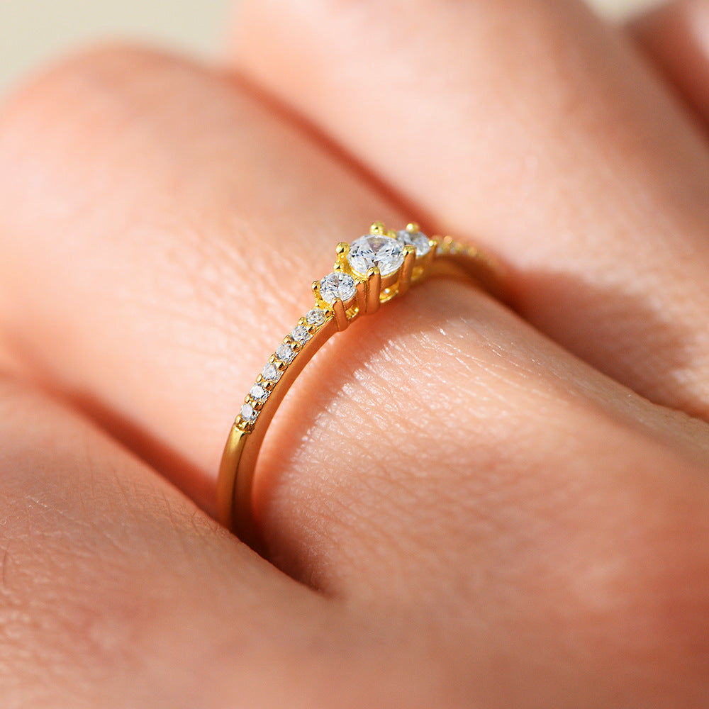 S925 Sterling Silver Round Zircon Ring Exquisite Zircon Ring