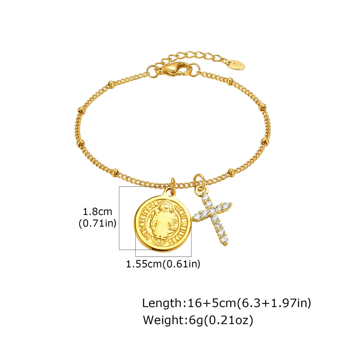 Cross Zircon Gold-Plated Copper Bracelet