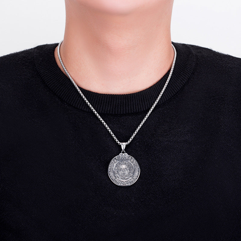 Titanium Steel Necklace – Vintage Tibetan Jiugong Eight Treasures Zodiac Pendant For Men And Women