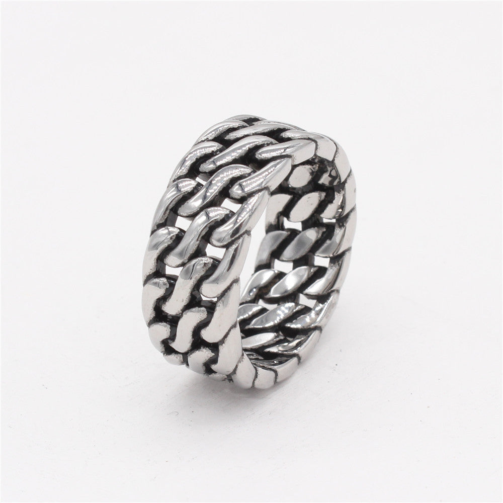Men's Retro Titanium Steel Ring with Chain Design