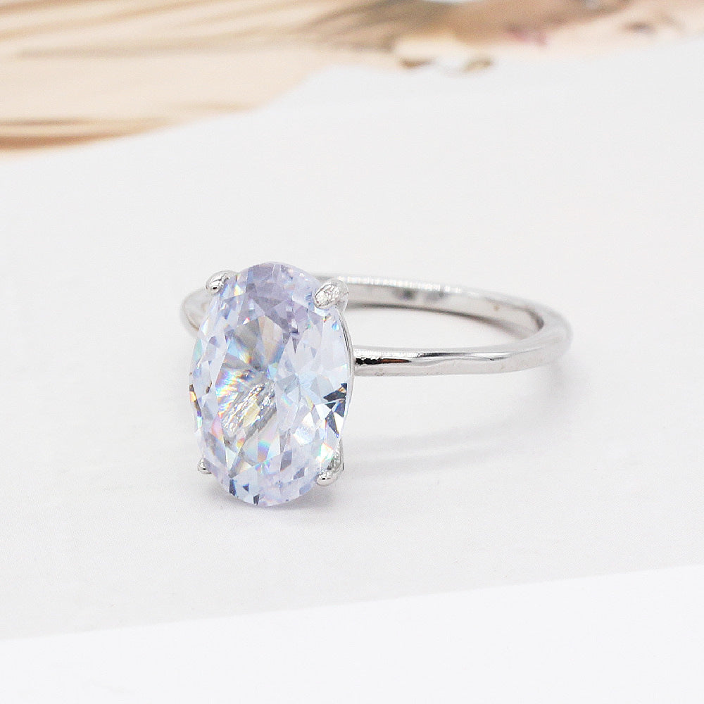 Simple Heart Shaped Zircon Ring with Dove Egg Gemstone