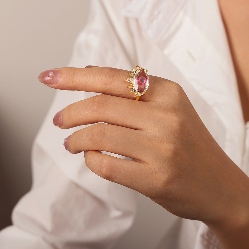 Copper Devil's Eye Zircon Adjustable Ring - Light Luxury Retro Jewelry