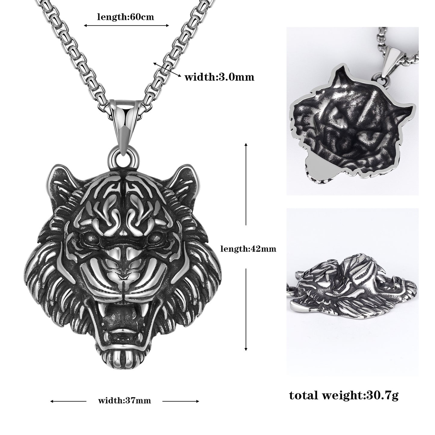 Steel Necklace – Statement Punk Hip Hop Tiger Head Pendant