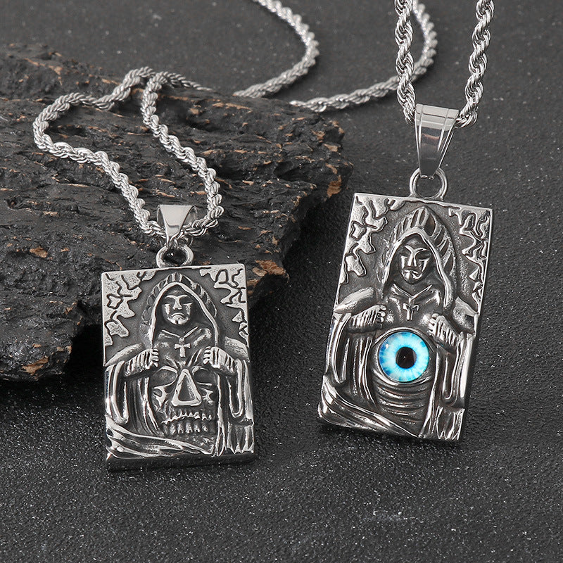 Planderful Devil Eye Cross Reaper Pendant Titanium For Men