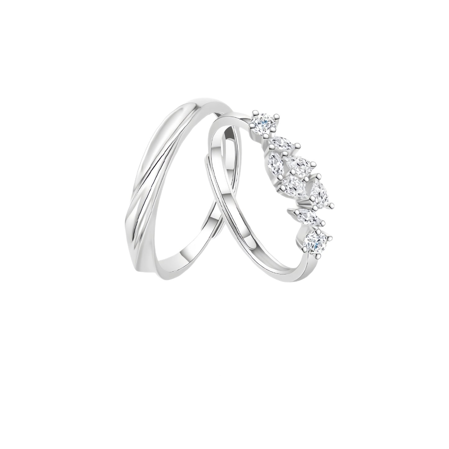 Planderful Wisteria Flower Couple Ring S925 Sterling Silver Elegant Adjustable For Couples Gift