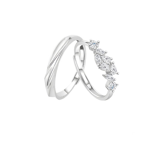 Planderful Wisteria Flower Couple Ring S925 Sterling Silver Elegant Adjustable For Couples Gift