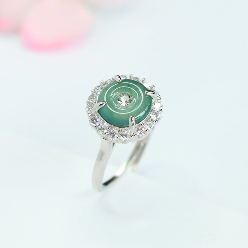 Blue Water Jadeite Peace Buckle 10 mm Ring