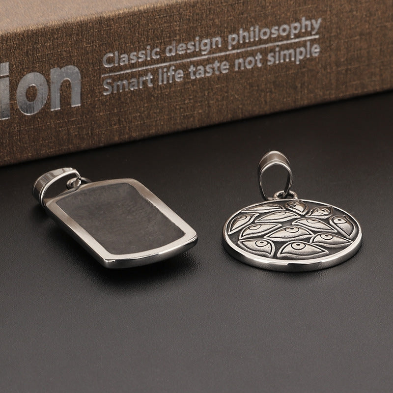 Vintage Devil's Eye Square Pendant, Bold Punk-Inspired Stainless Steel Accessory for Men