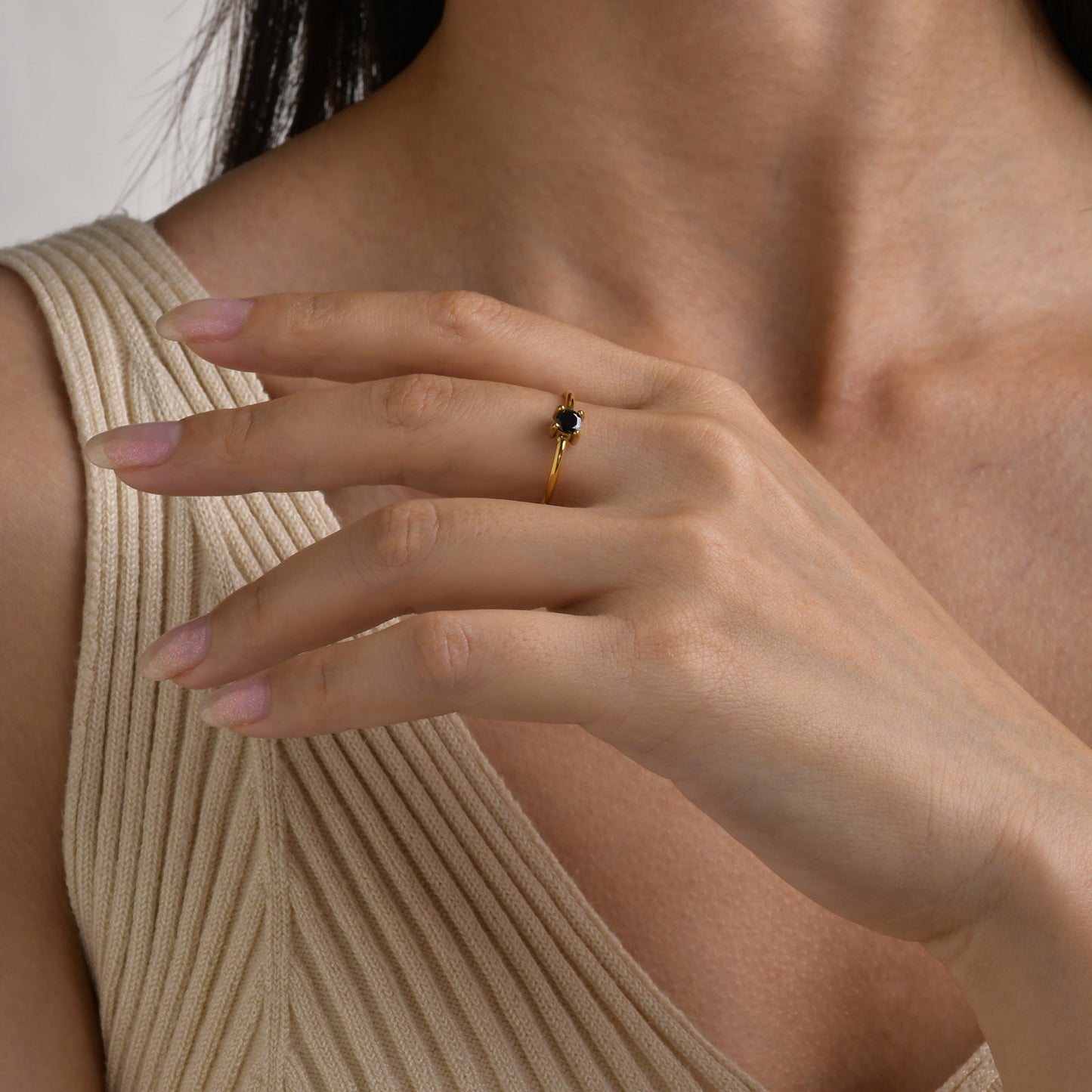 Various Stainless Steel 18K Gold White Black Square Zircon Ring Women