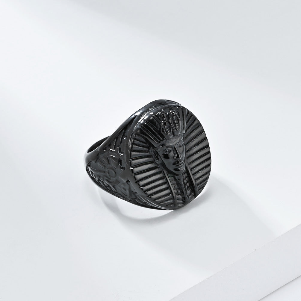 Vintage Egyptian Pharaoh Stainless Steel Ring for Men