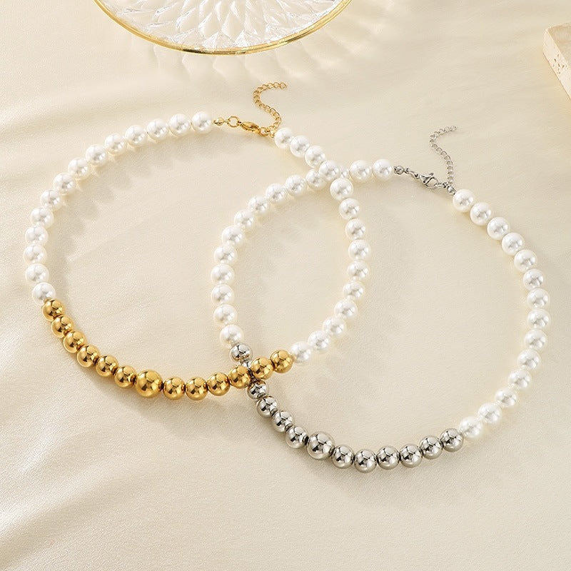 French Light Imitation Pearl Spell Round Bead Commuting Gentle Girl Versatile Necklace Collarbone