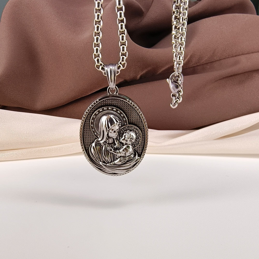 Planderful Unisex Stainless Steel Necklace With 3D Relief Pendant Retro European American Style