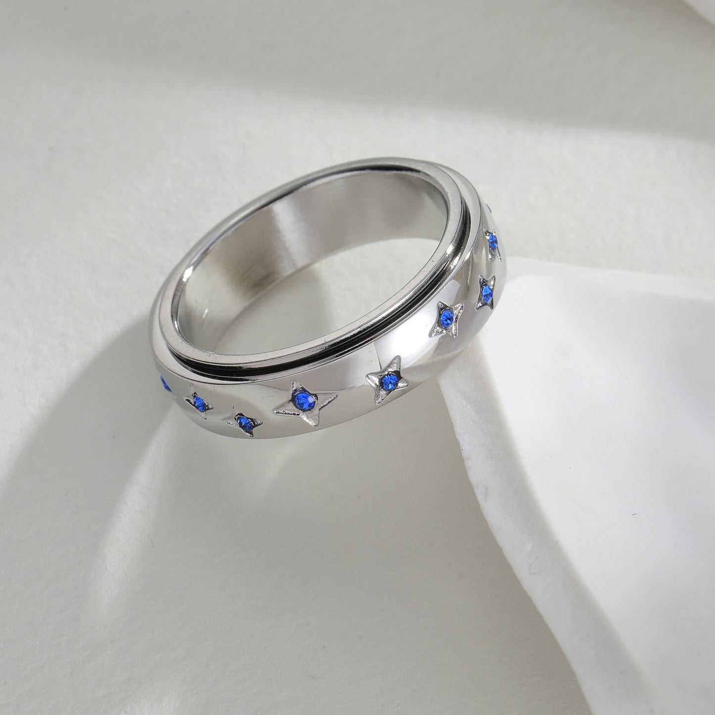 Planderful Rotatable Zircon Star Ring Stainless Steel for Women and Men Unisex Couple Decompression Jewelry