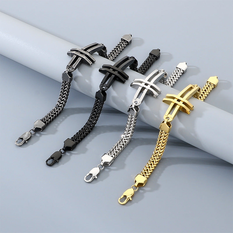 Street Shot Stainless Steel Keel Chain Men's Bracelet – Design Hollow Cross