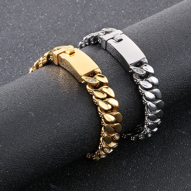 Planderful Mens Hip Hop Titanium Zircon 12mm Cuban Chain