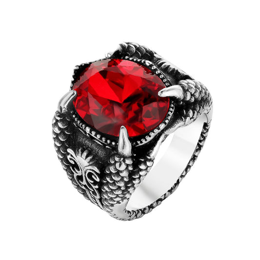 Planderful Dragon Claw Ring Titanium Steel Red Stone Unisex Jewelry for Men and Women, Bold Statement