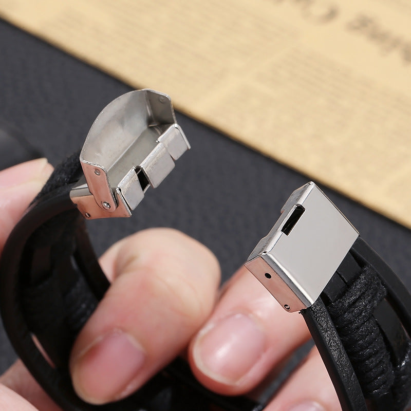 Planderful Durable Stainless Steel Leather Bracelet For Men