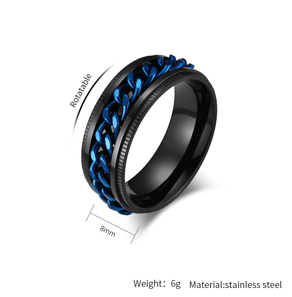 Planderful Titanium Steel Chain Ring Rotatable Design For Men Hip Hop Street Fashion Jewelry