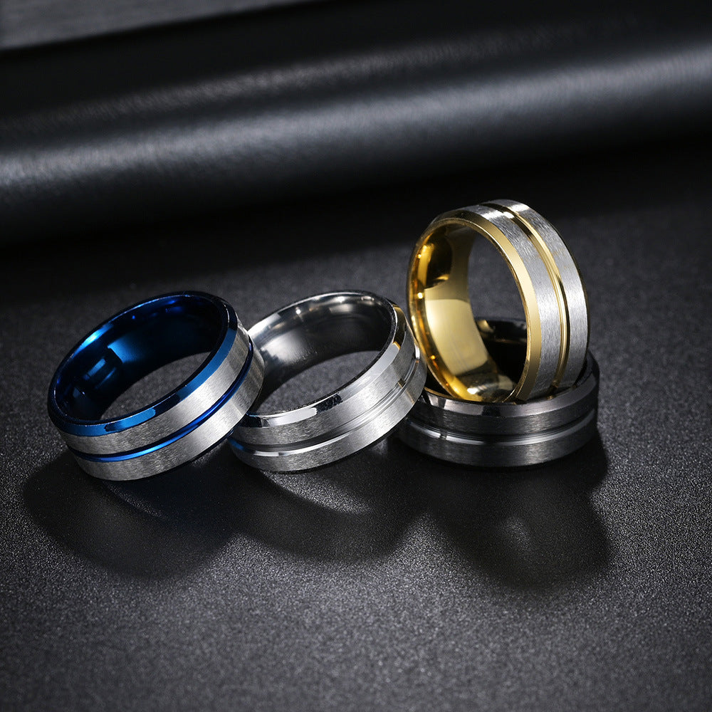 Multi-Color Titanium Steel Men's Ring - European Style Hand Jewelry