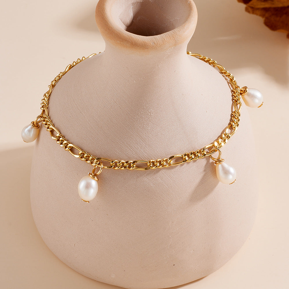 Elegant Natural Cultured Pearl Bracelet S925 Sterling Silver Plated 18k Gold