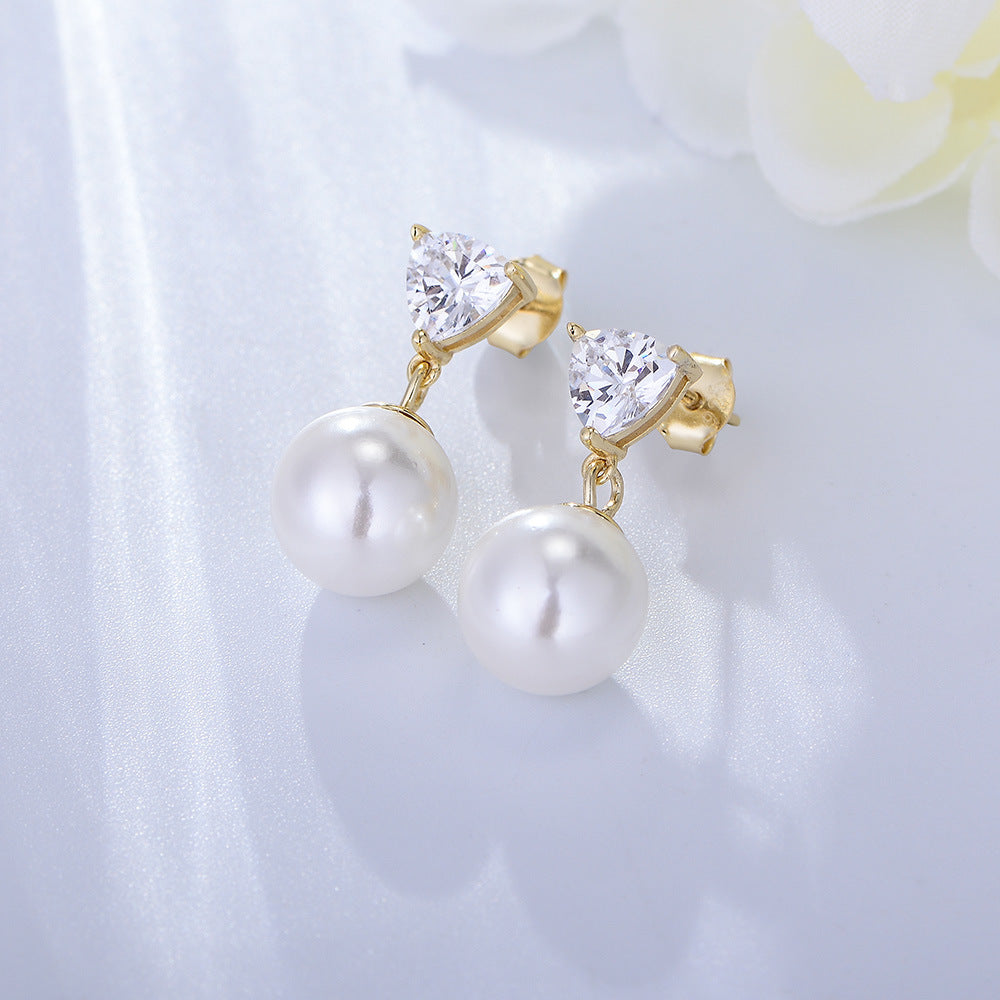 Korea Dongdaemun Love-Shaped Zircon Earrings Femininity Style Sterling Silver Pearl Earrings Stud Earrings