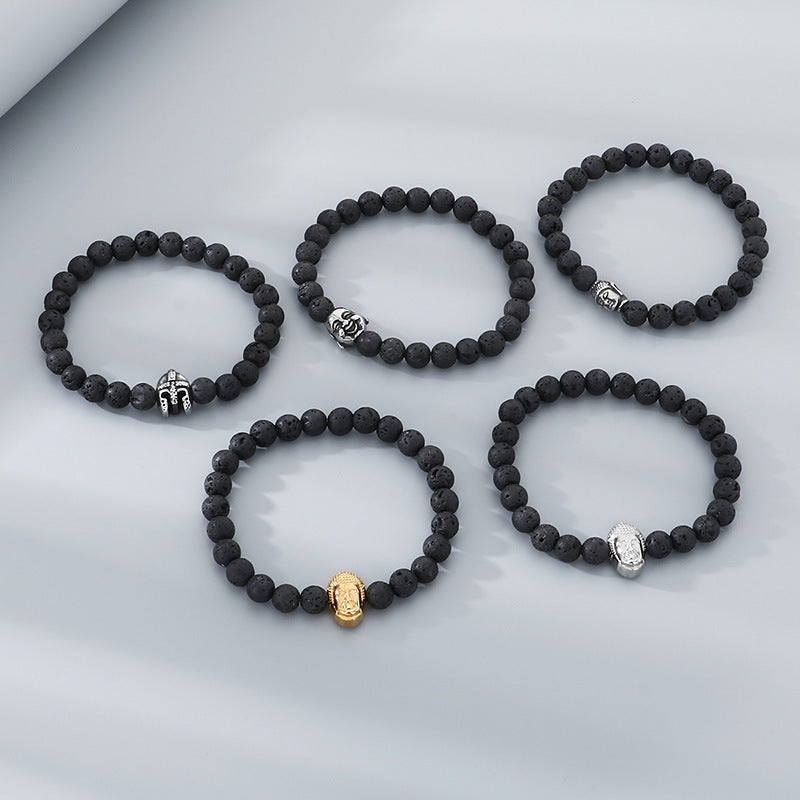 Planderful Volcanic Stone Beaded Bracelet For Men Buddha