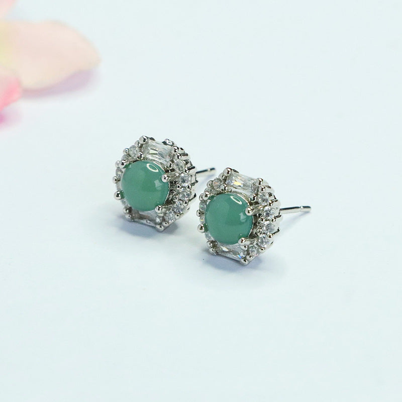 Blue-Water Jadeite Sunlit Stud Earrings