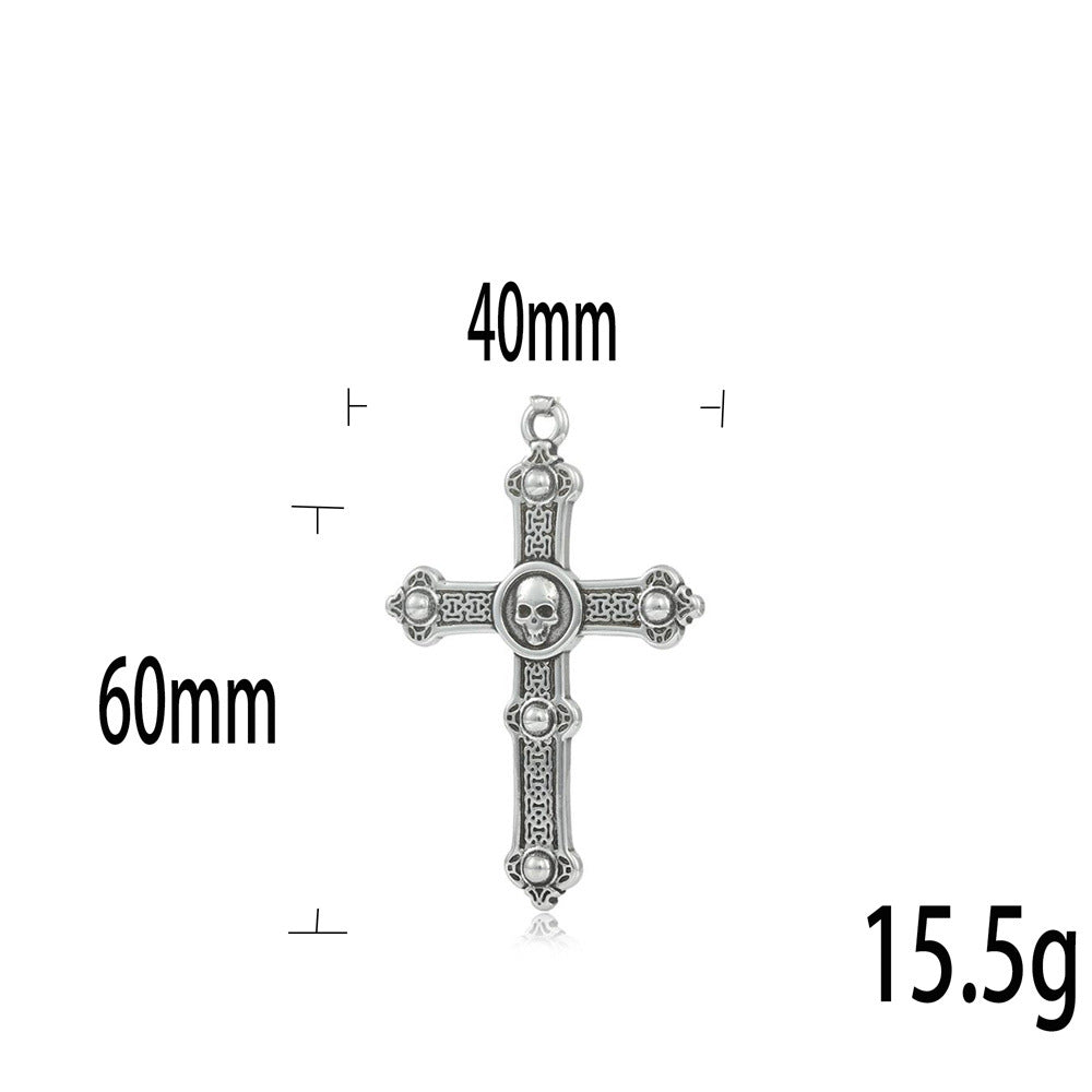 European And American Stainless Steel Cross Pendant Men's Skull Necklace