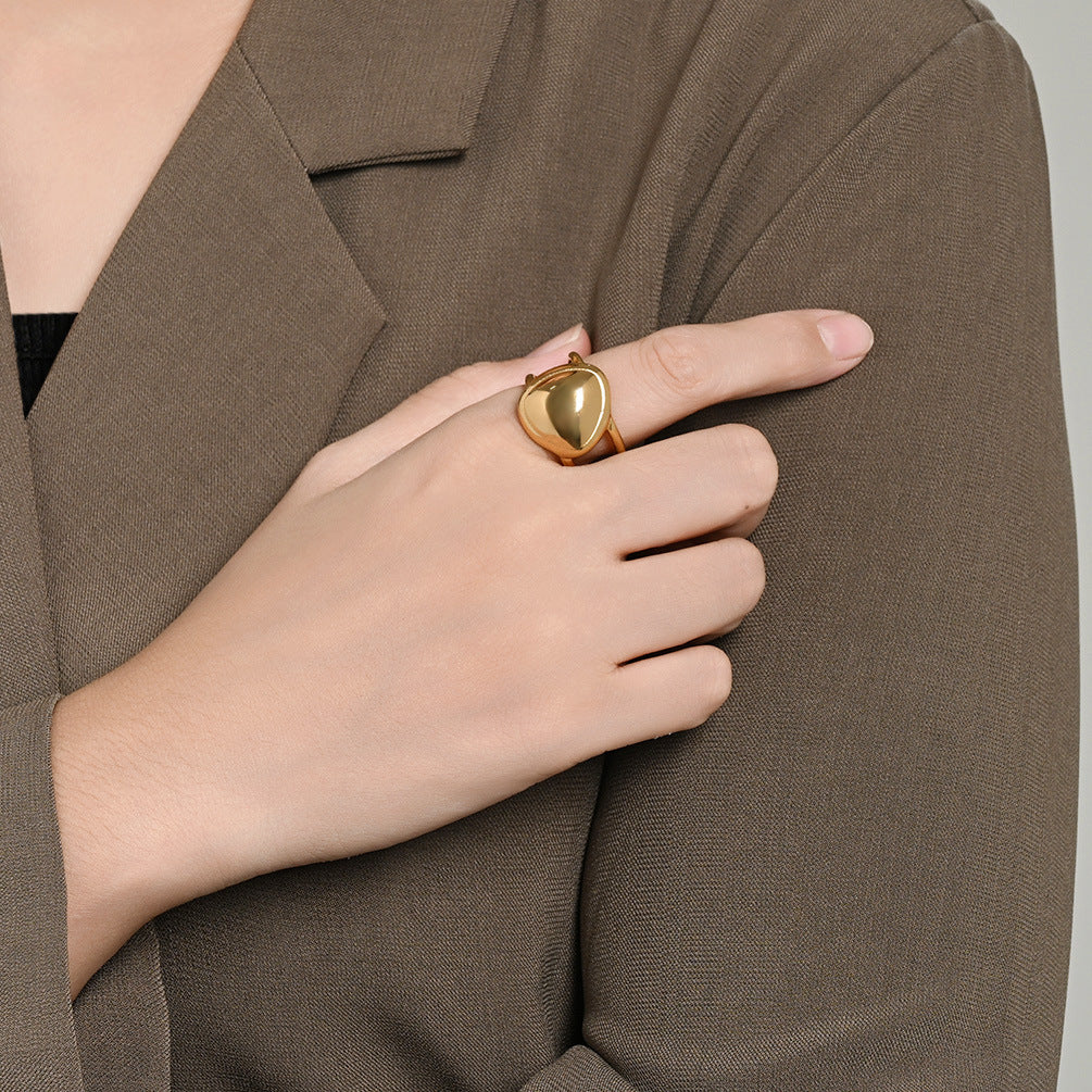 Geometric Triangular Arc Surface Stainless Steel Ring Women's Advanced Light-Sensitive