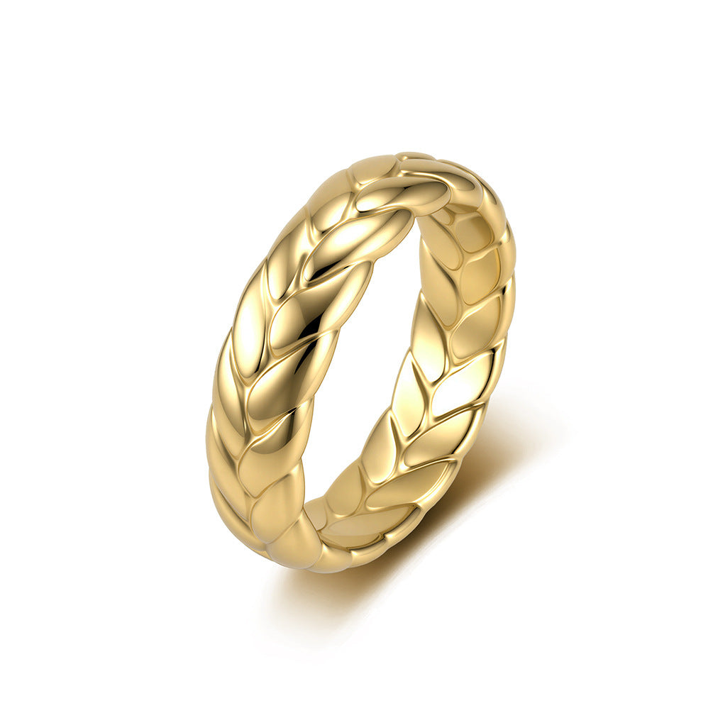 Wheat Ears Ring Unisex Stainless Steel Plated 18k Gold Couple