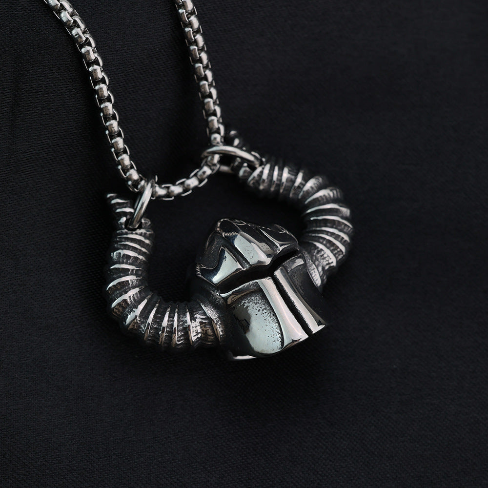 Vintage Men's Stainless Steel Viking Odin Helmet Necklace