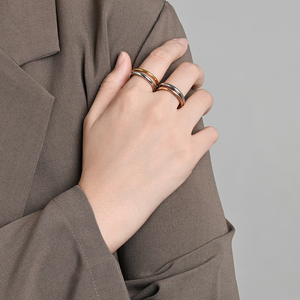 Planderful Stacked Ring For Women Four Layer Titanium Steel Plated Gold Everyday Elegant Accessory