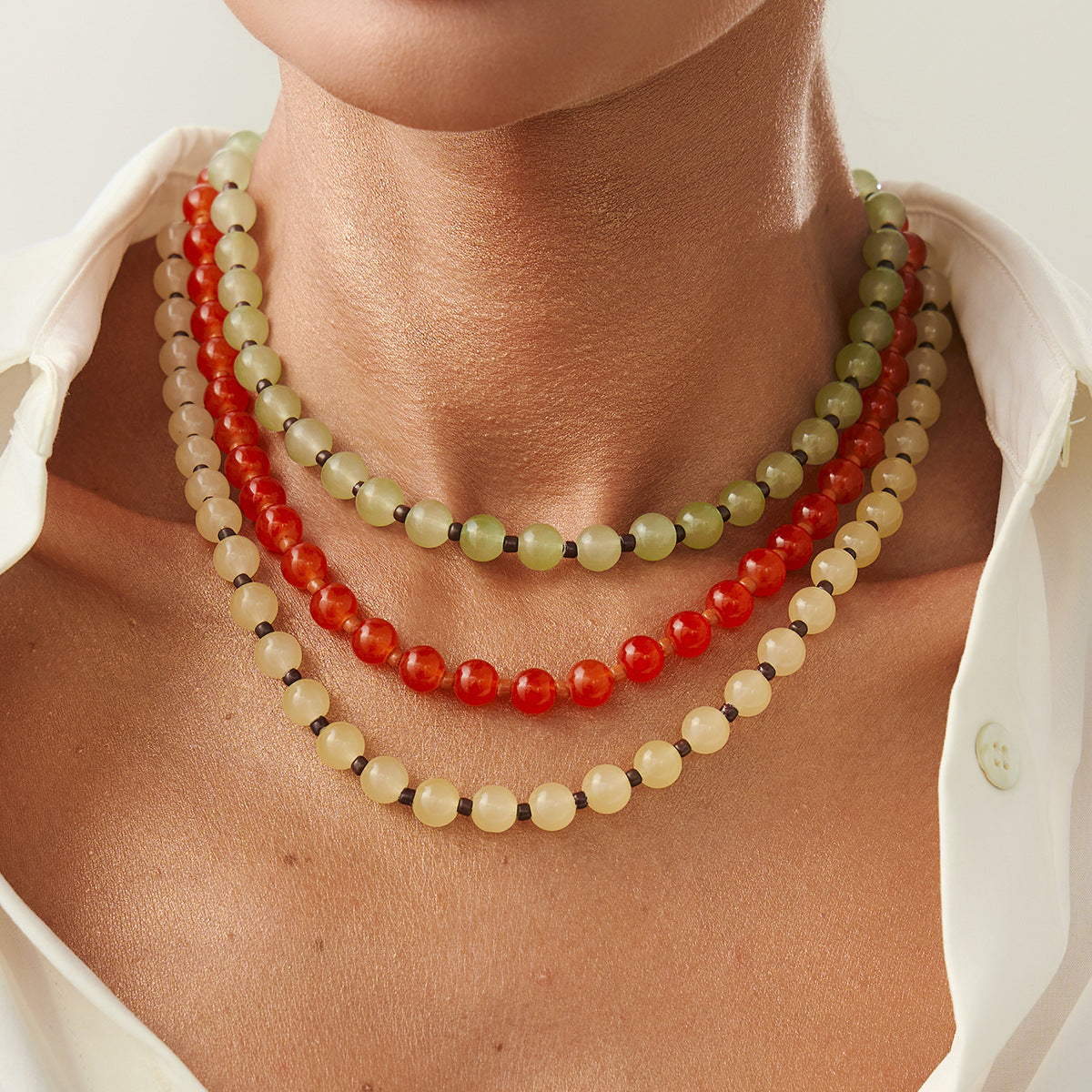 Ethnic Color Bead Collarbone Necklace