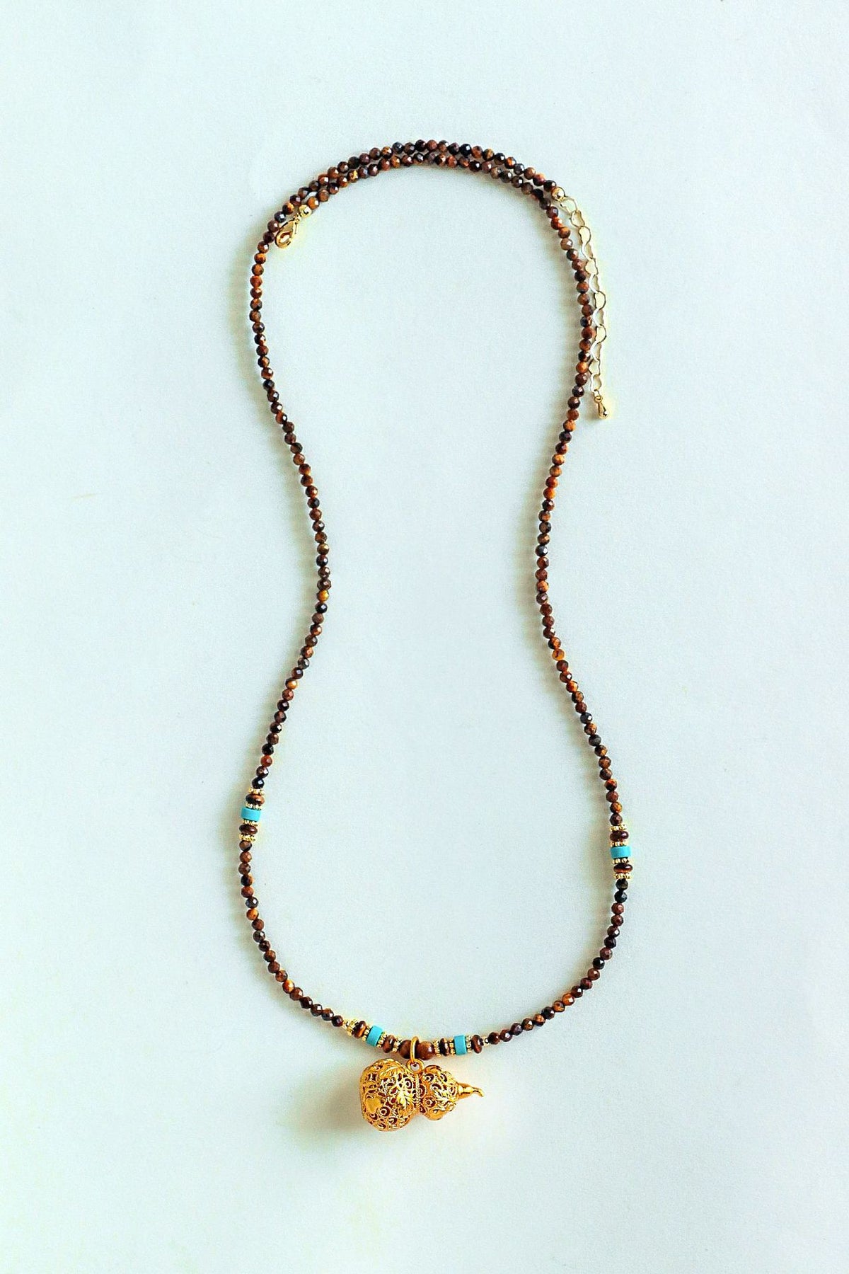 Tiger Eye & Turquoise Elephant Gourd Necklace