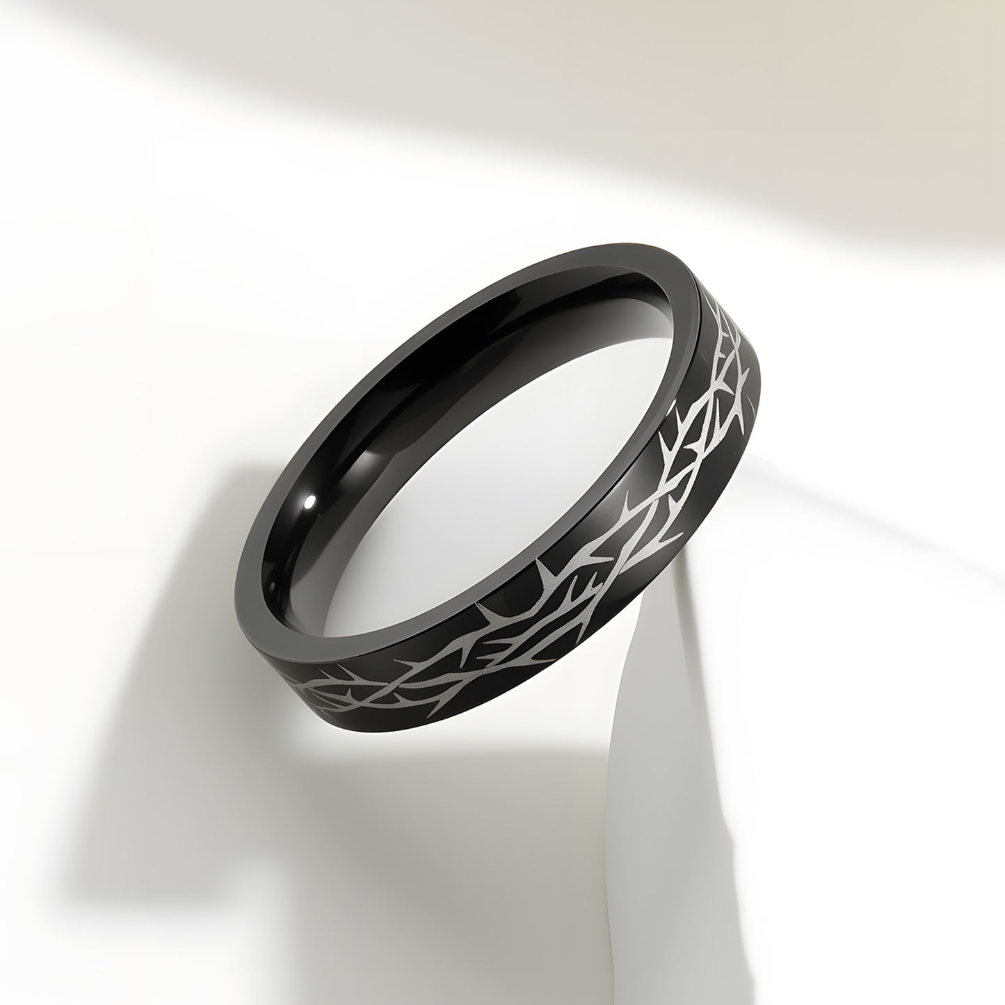 Planderful Stainless Steel Ring Laser Engraved Thorn Design Unisex Everyday Jewelry for Men and Women