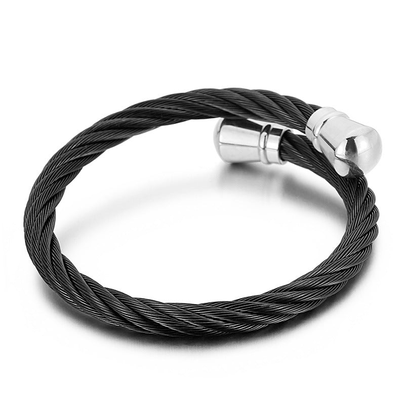 Punk Titanium Steel Wire Twist Pattern Men's Opening Bracelet Bracelet