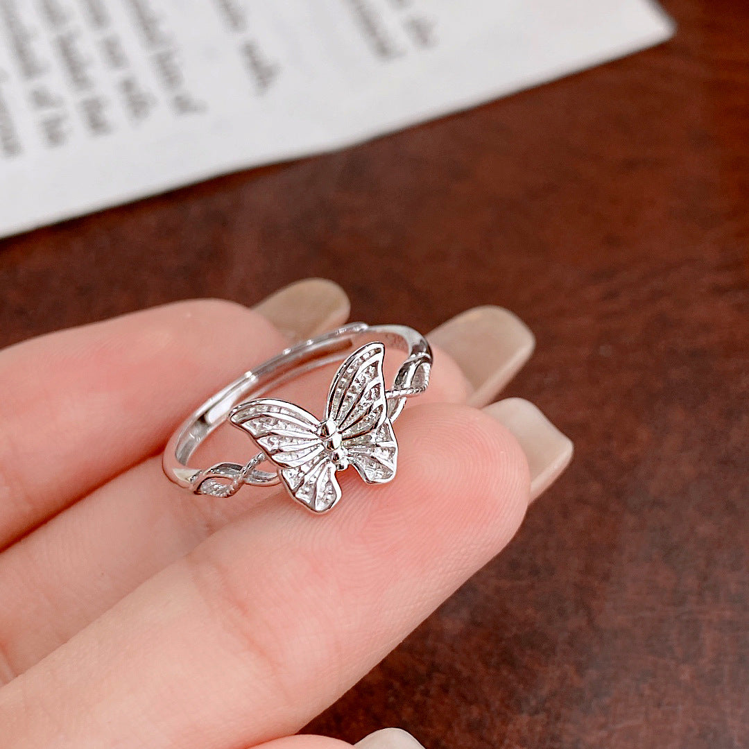 Butterfly Texture 925 Sterling Silver Women's Ring