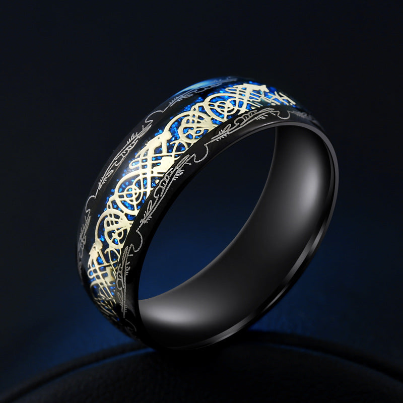 Trendy Black Edge Gold Dragon Titanium Steel Ring for Men and Women - Korean Fashion Jewelry Wholesale