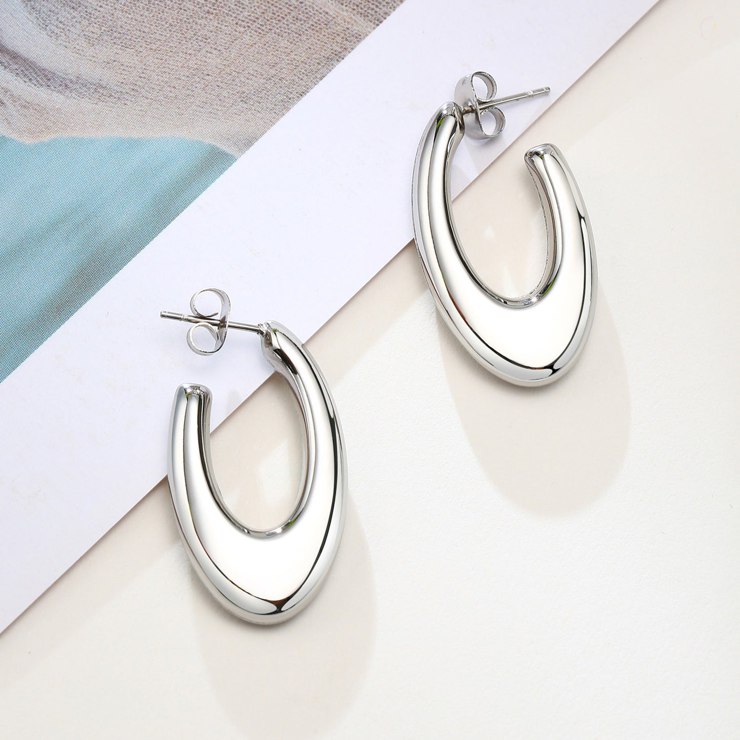 Stainless Steel Hollow Geometric Earrings Women's Gold Steel