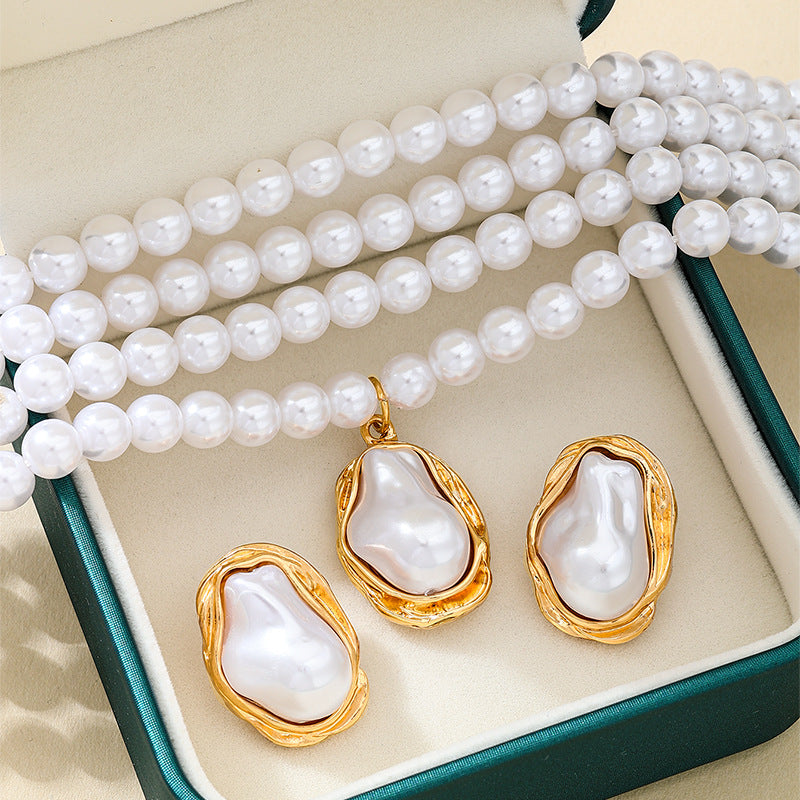 Gorgeous Multi-Layered Pearl Necklace Earrings Set for Women