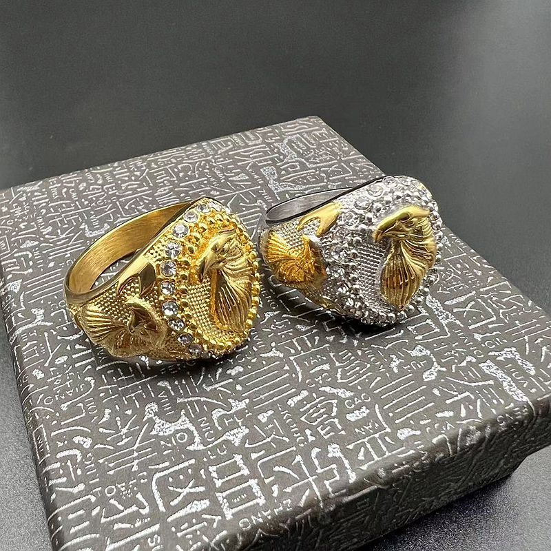 Hip Hop Ring For Men Eagle Two Tone Titanium Steel Rhinestone Gold Plated Planderful Everyday Genie