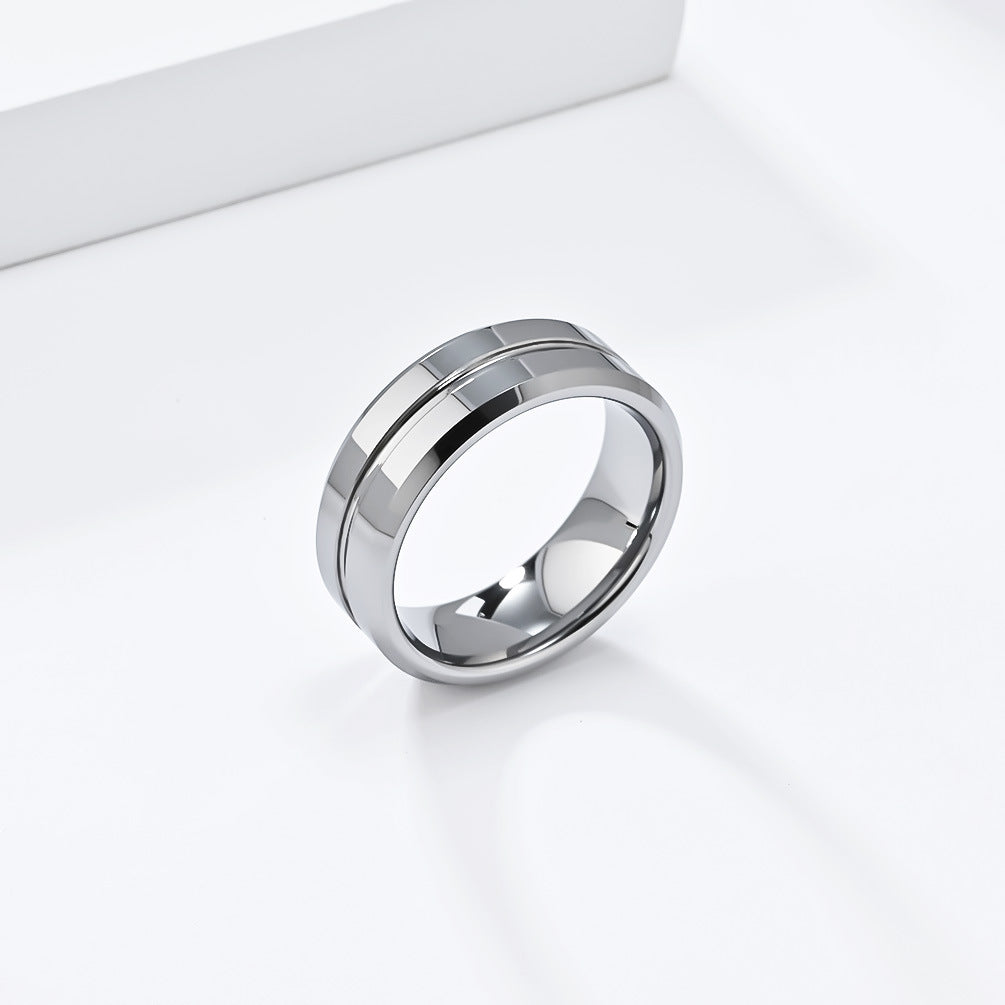 Cross-Border Simple 8mm Tungsten Steel Ring for Men