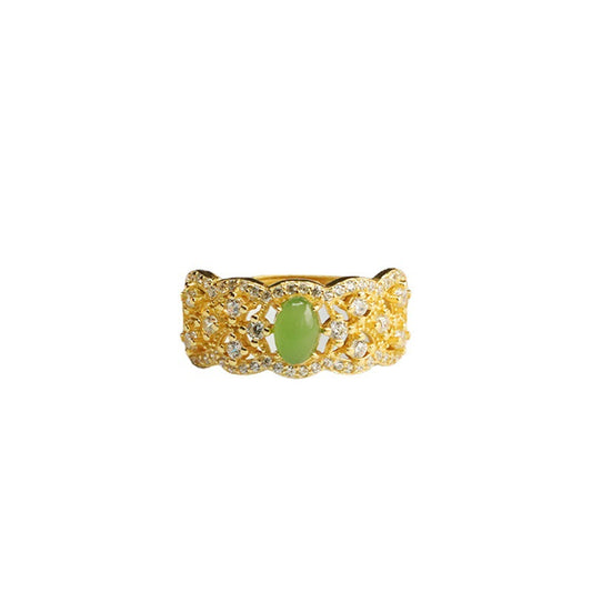 925 Sterling Silver Hetian Jasper Zircon Openwork Ring
