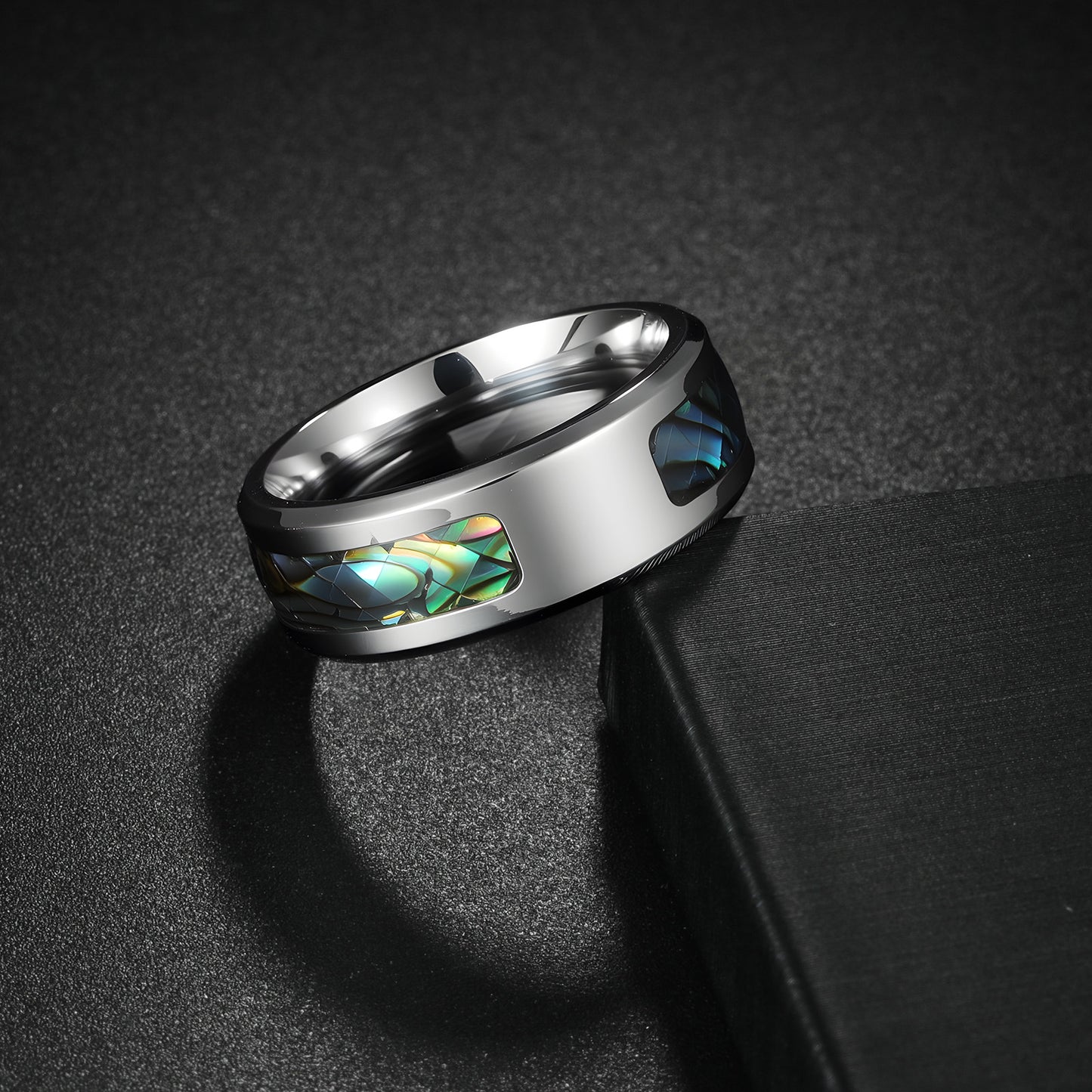 Planderful Collection Everyday Genie Premium Abalone Inlay Stainless Steel Ring Unisex For Men And Women