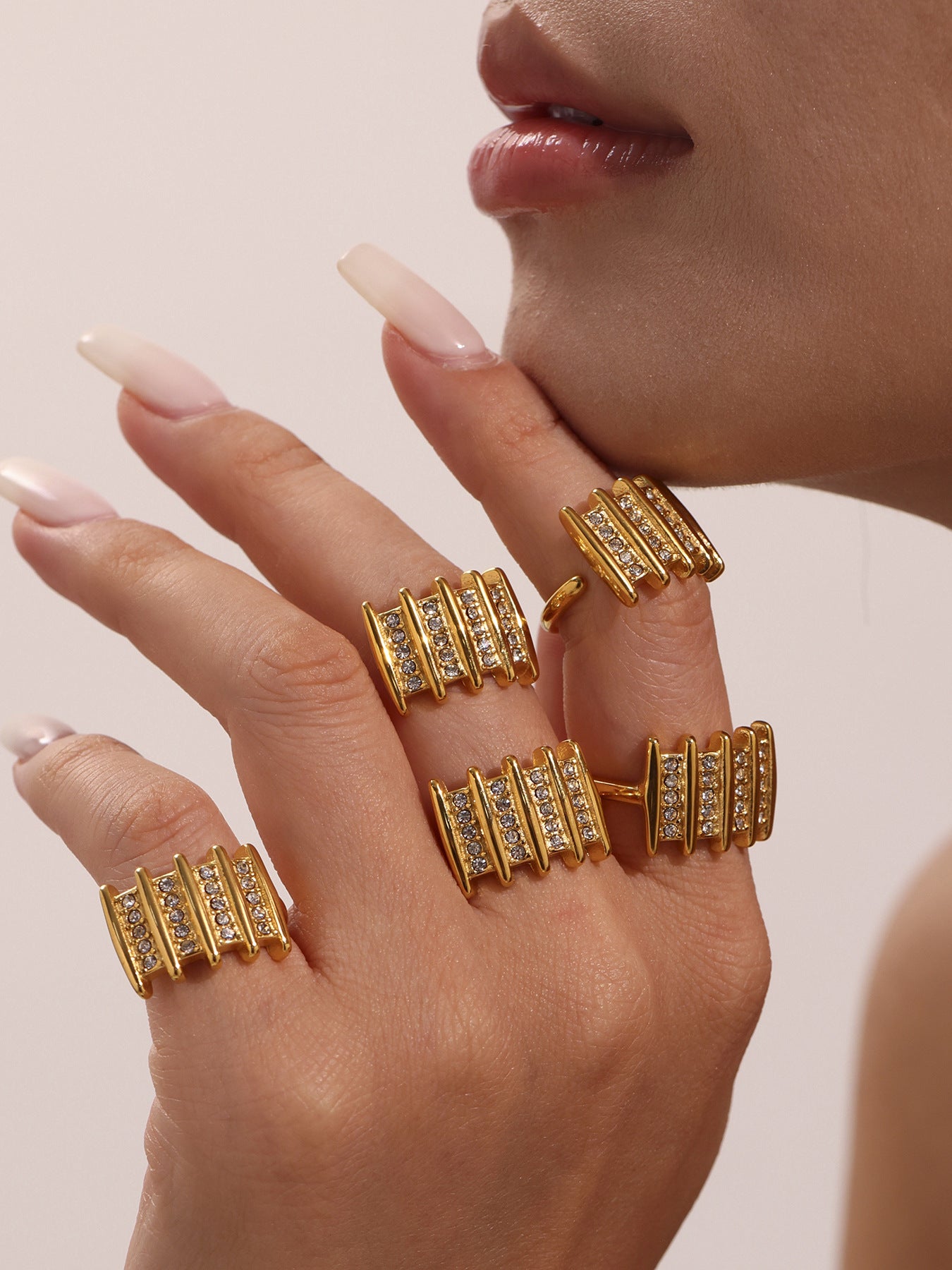 Planderful Mens Zircon Ring Open Square Stainless 18K Gold