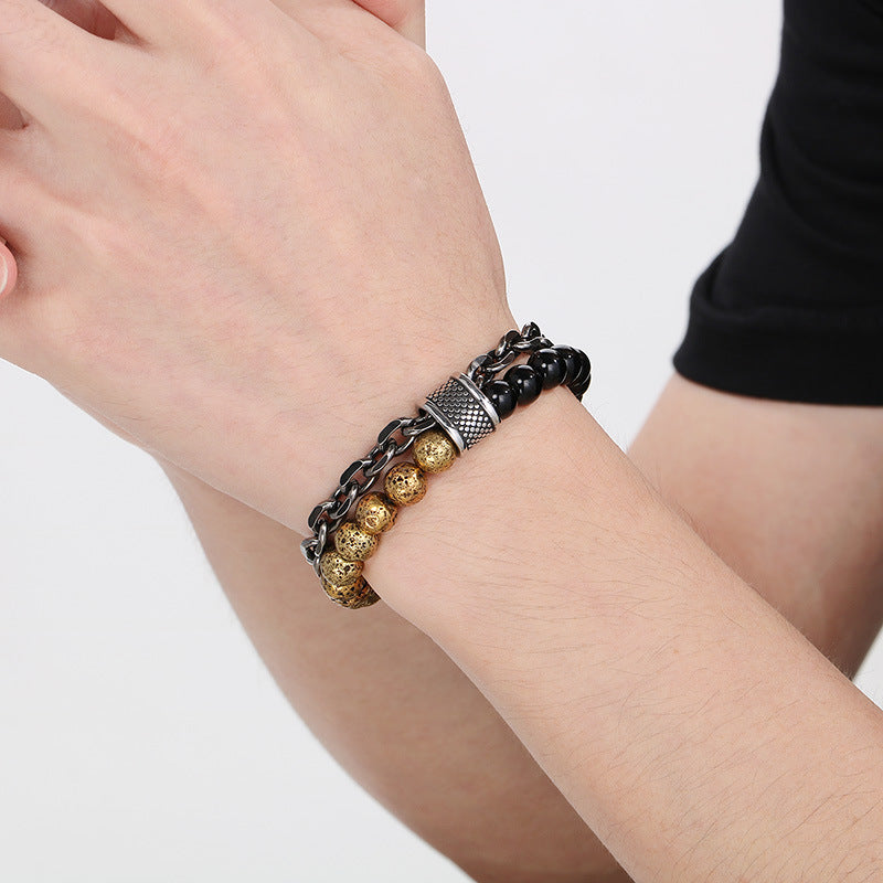 Planderful Titanium Tiger Eye Bracelet for Men Double Layer
