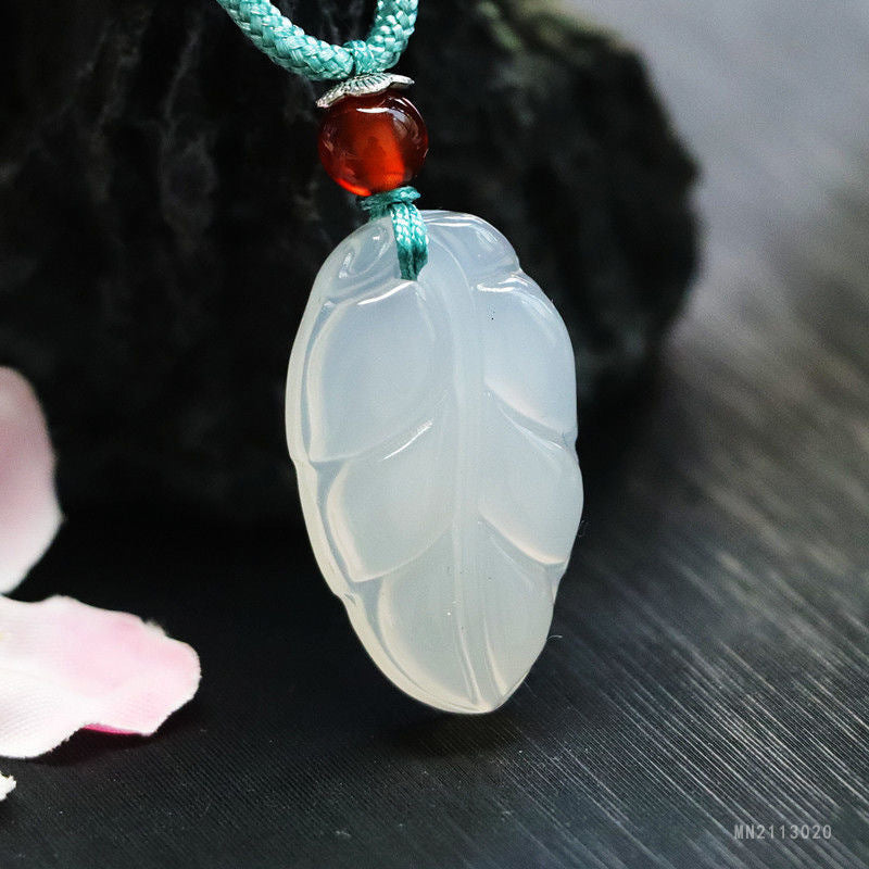 White Chalcedony Leaf Pendant